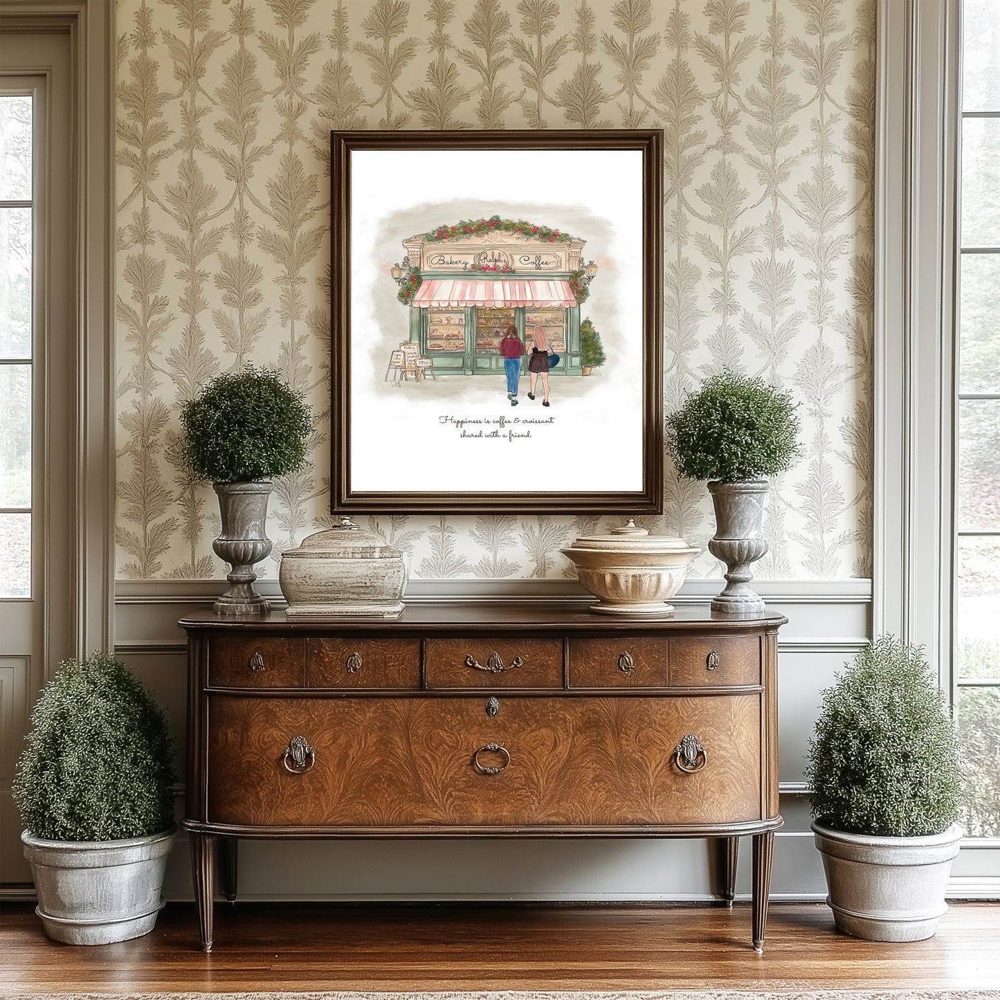 Paris Coffee Shop Illustration, Bakery Wall Art for French Lovers