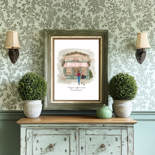 Paris Coffee Shop Illustration, Bakery Wall Art for French Lovers