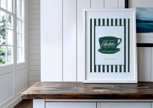 Ralph's Coffee Illustration Striped Wall Art Portrait - LIMITED EDITION