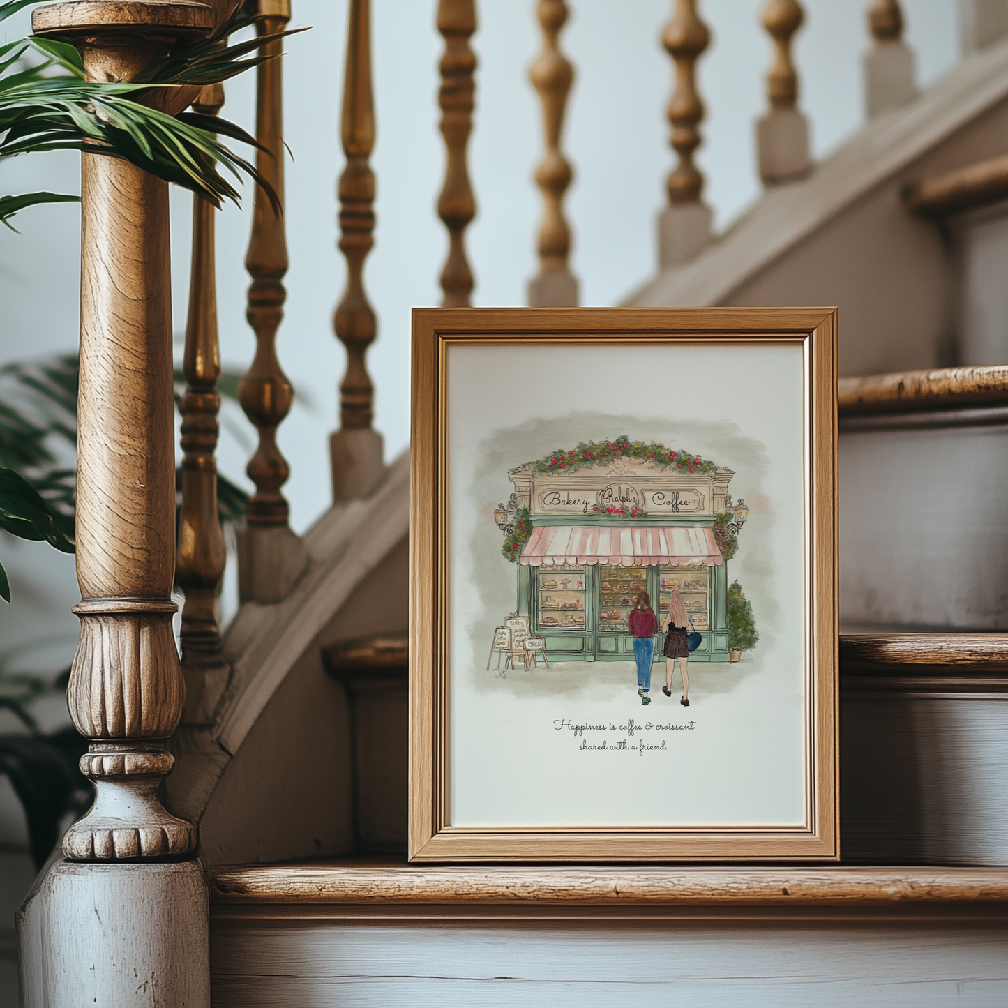 Paris Coffee Shop Illustration, Bakery Wall Art for French Lovers