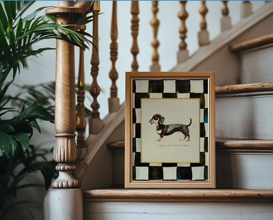 Dachshund Sausage Dog Print, Black and White Check Wall Art, Dachshund Illustration, Sausage Dog Artwork