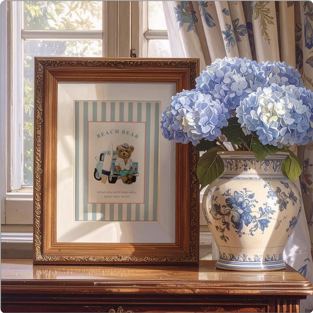 Beach Bear Striped Wall Art Summer Vibes