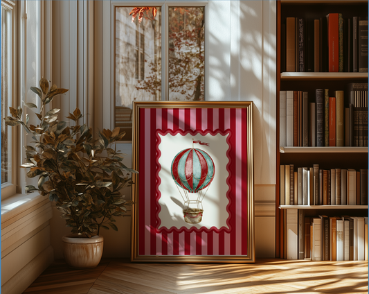 The Sky is The Limit, Hot Air Balloon Artwork, Kids Room Wall Art, Circus Art