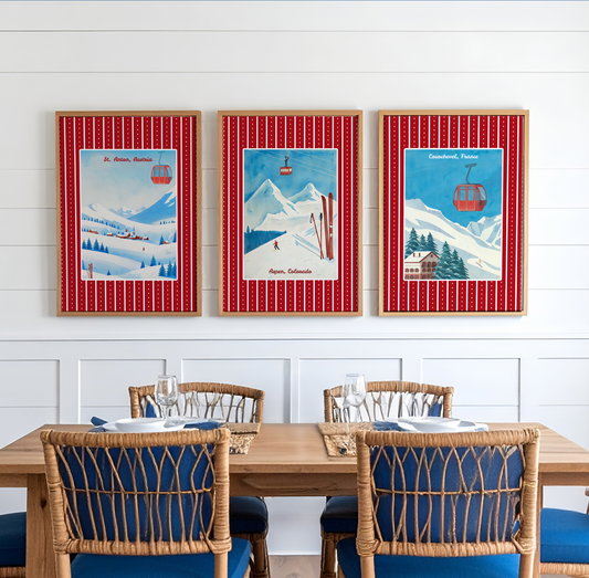 Aspen Ski Print, Colorado Winter Artwork, Vintage Watercolor Wall Art