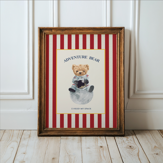 Gallery Set of 3 Vintage Bear Prints on Red Striped Wallpaper