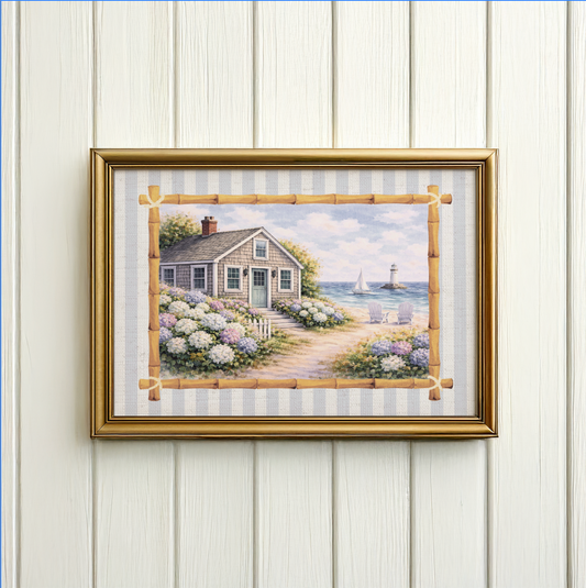 Coastal Cottage Hydrangea Artwork Sailboat Print