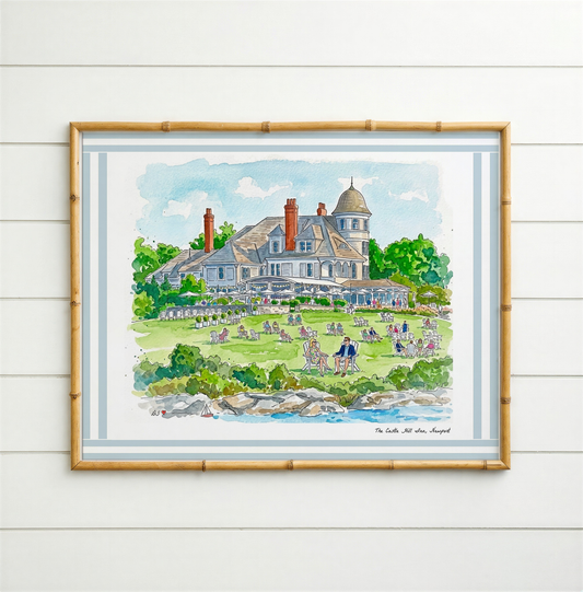 Coastal Hotel Watercolor Print Set | Castle Hill Inn, The Breakers, Cap Ferrat & Shutters on the Beach | Coastal Wall Art Collection