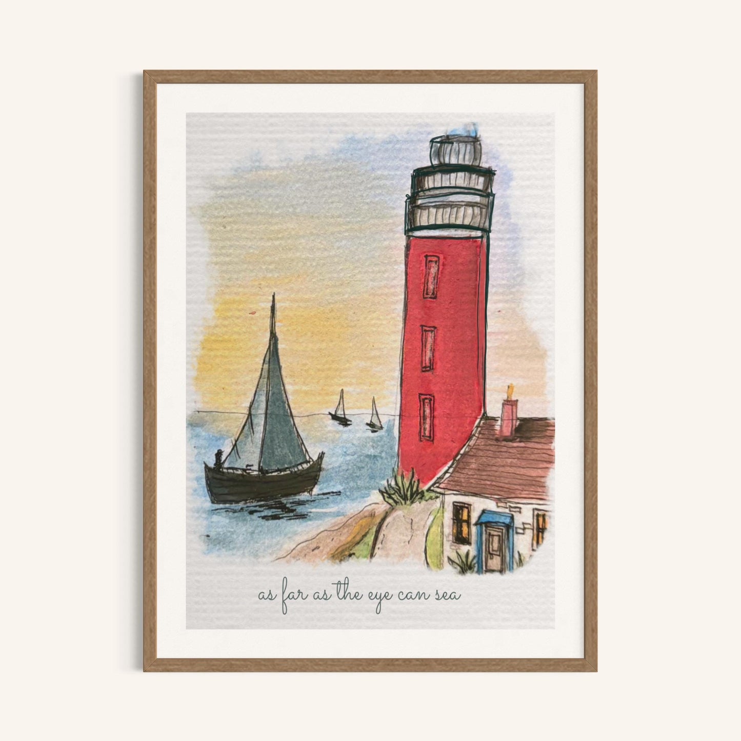 Lighthouse Wall Art Coastal Print Hamptons Nantucket Artwork Seascape Watercolor