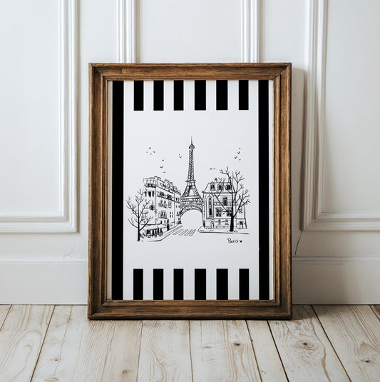 Paris Line Drawing Paris Street Scene Eiffel Tower Illustration