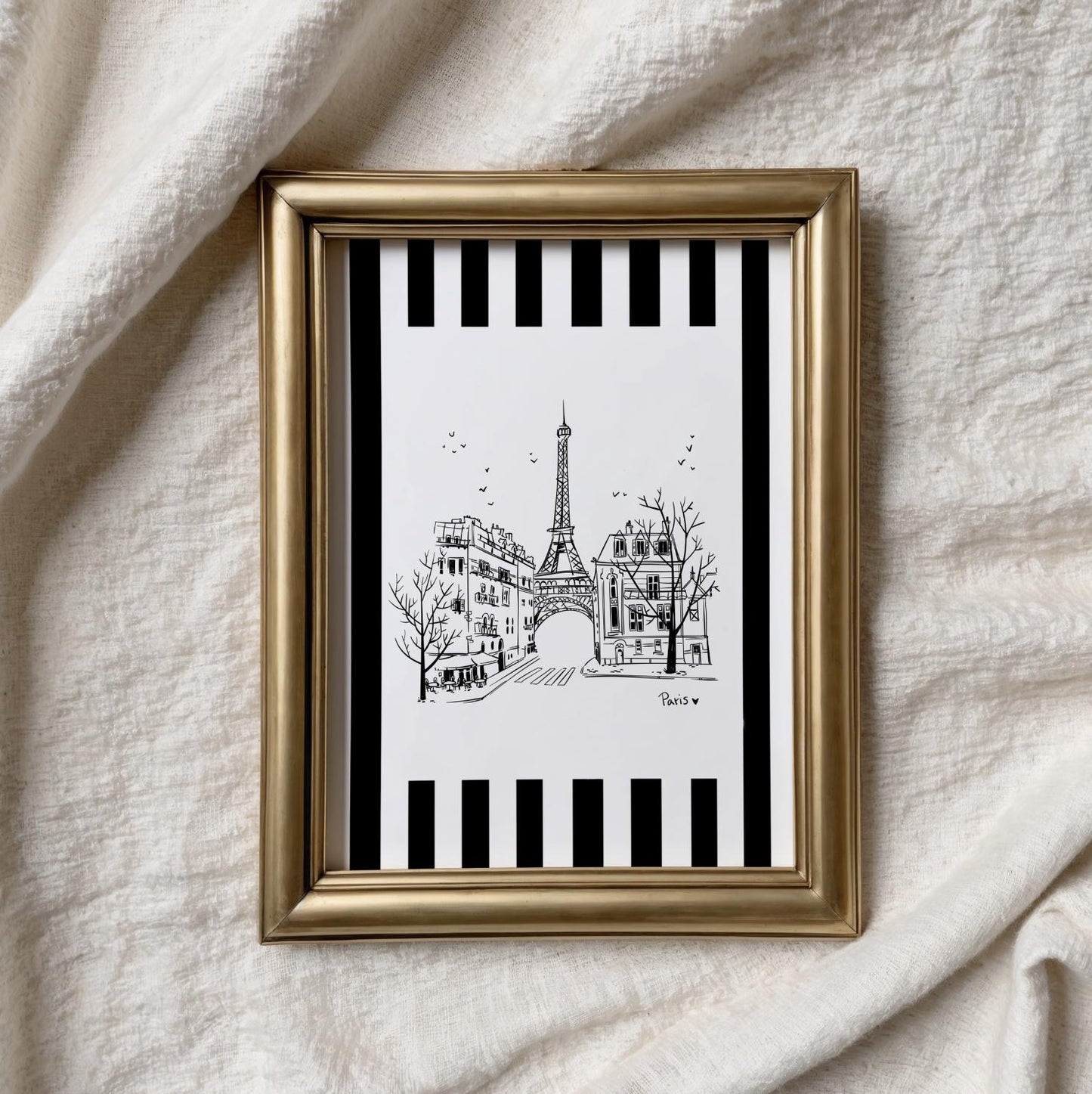 Paris Line Drawing Paris Street Scene Eiffel Tower Illustration