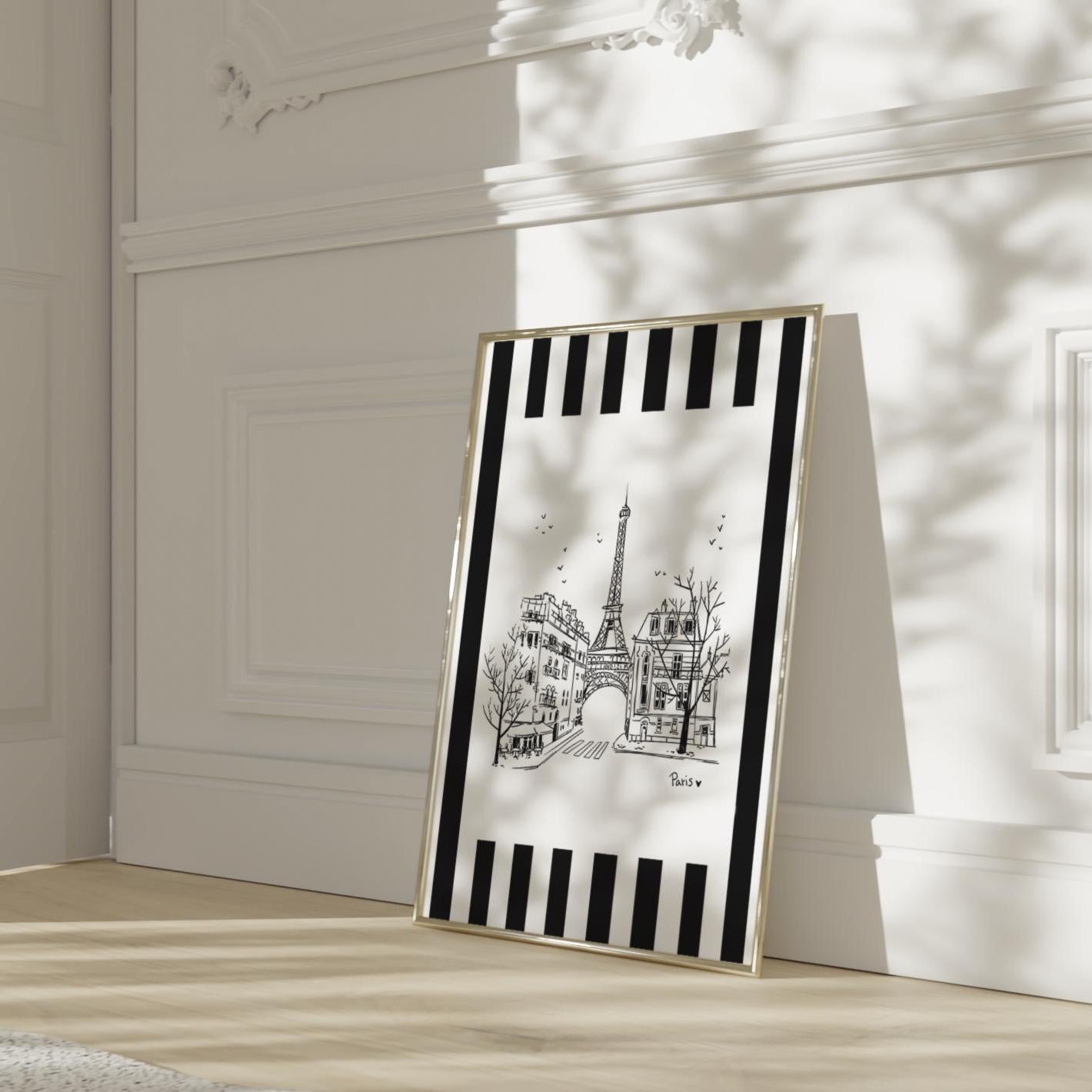 Paris Line Drawing Paris Street Scene Eiffel Tower Illustration