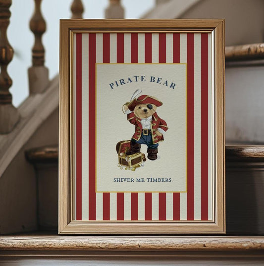Bear Artwork Pirate Print Kids Room Decor