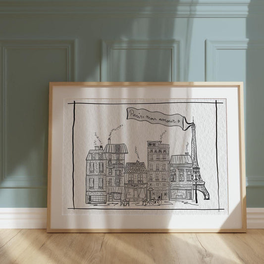 Paris Line Drawing City of Light Black And White Artwork