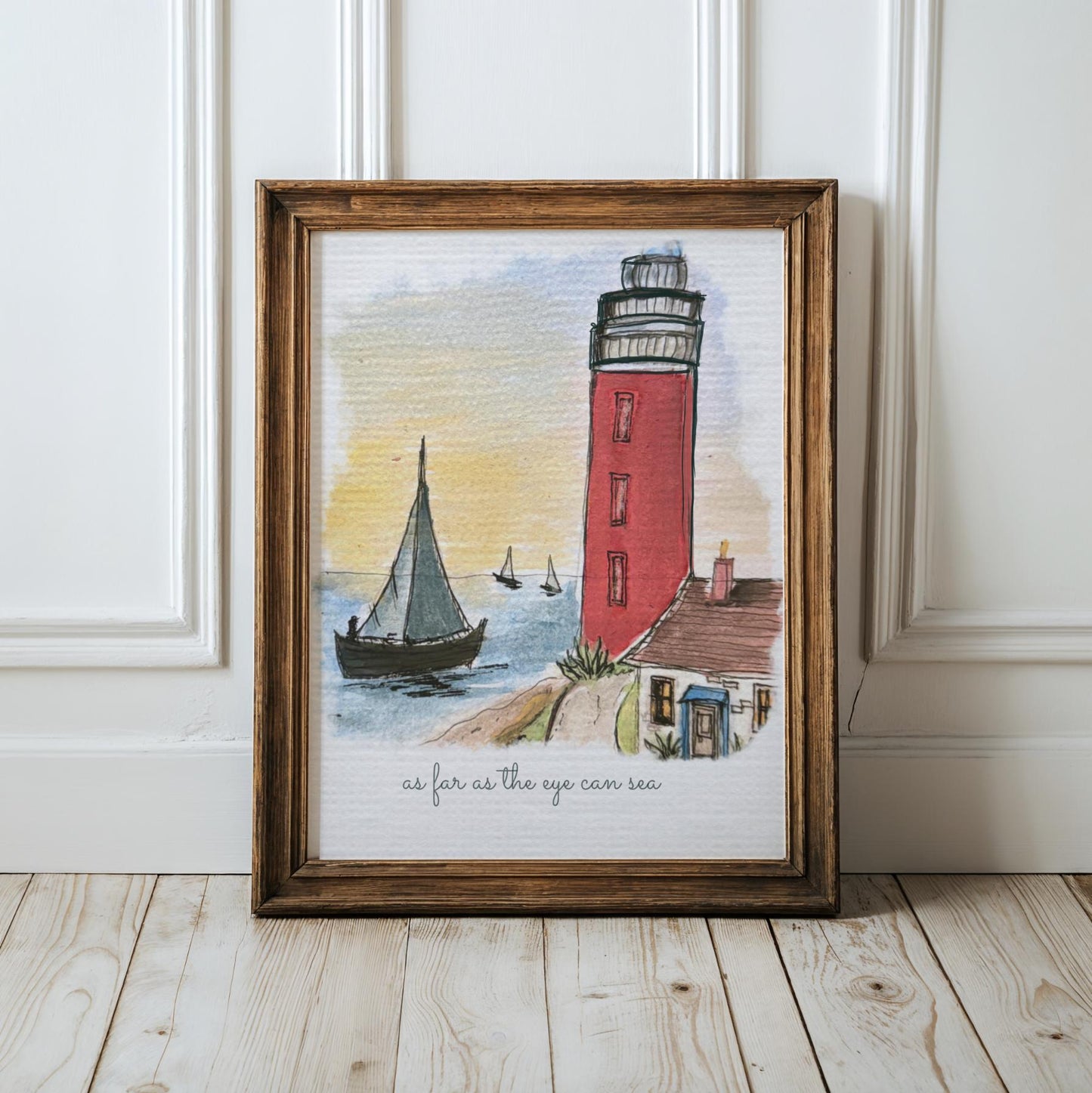 Lighthouse Wall Art Coastal Print Hamptons Nantucket Artwork Seascape Watercolor