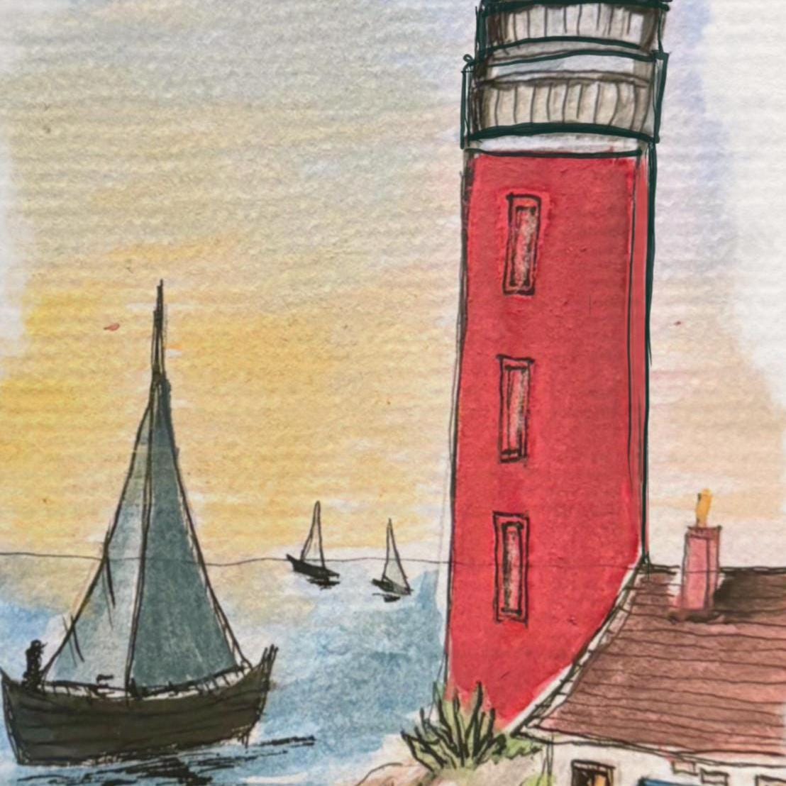 Lighthouse Wall Art Coastal Print Hamptons Nantucket Artwork Seascape Watercolor