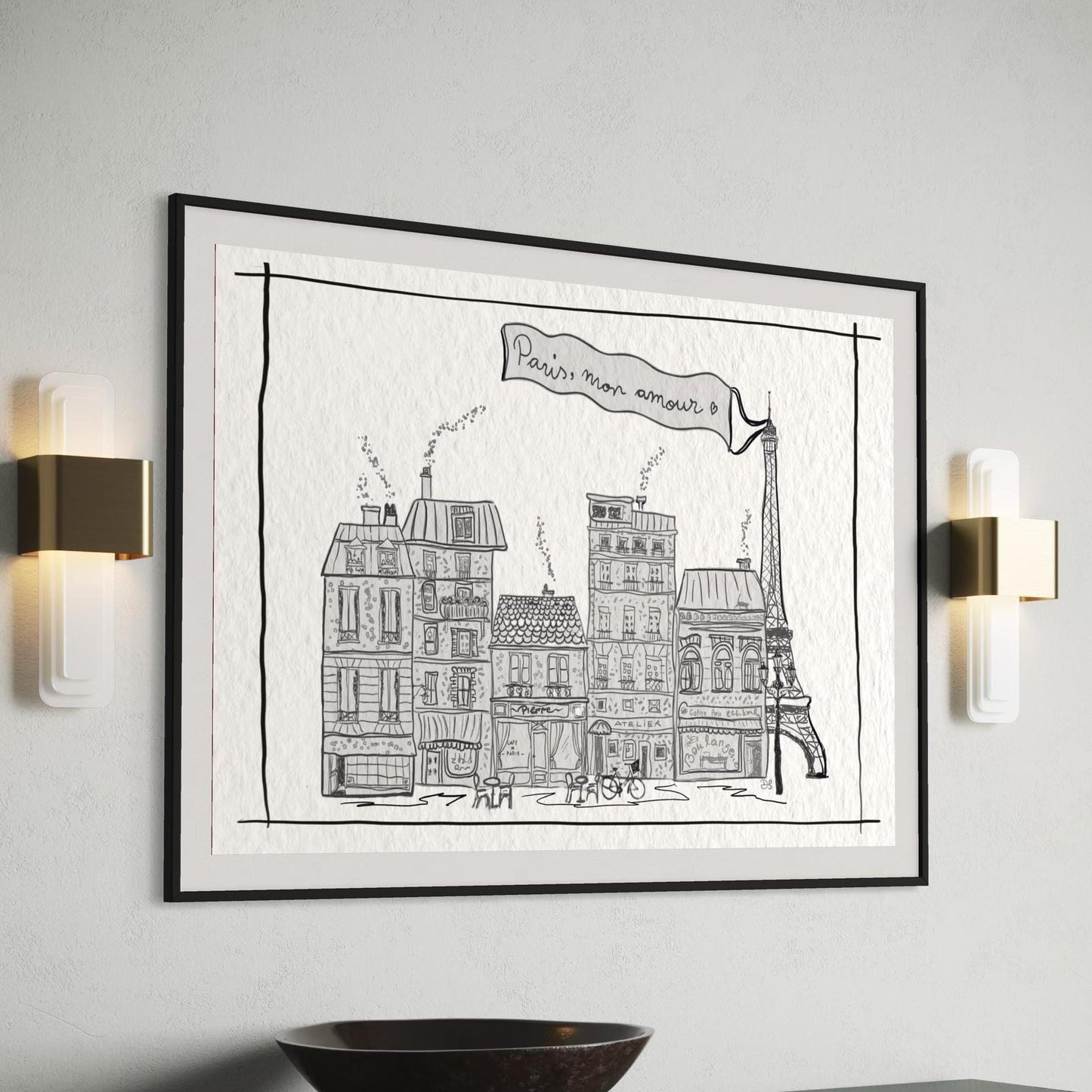 Paris Line Drawing City of Light Black And White Artwork