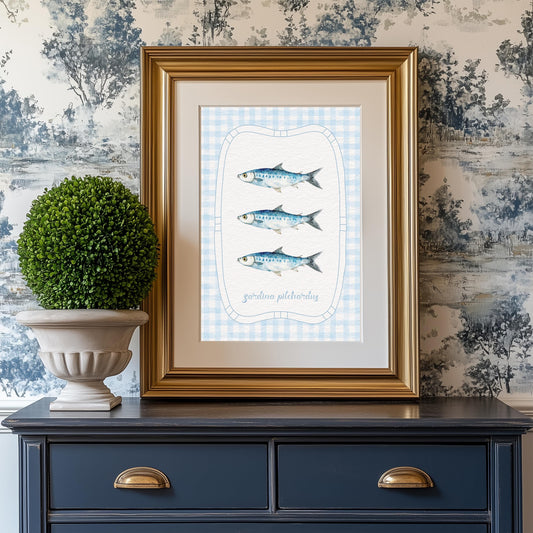 Sardine Print Art Ocean Seaside Print Lobster Print Coastal Decor Wall Art Cottage Art Sardines Wall Art Beach House Ocean Art Coral Print