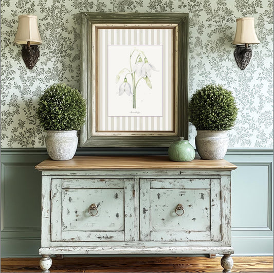 Flower Wall Art Snowdrops Floral Illustration Vintage Garden Flowers Wildflower Wall Art Gift Dorm Wall Decor Cottagecore Aesthetic