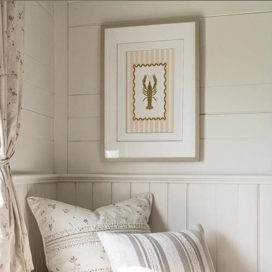 Striped Wall Art Lobster Coastal Print