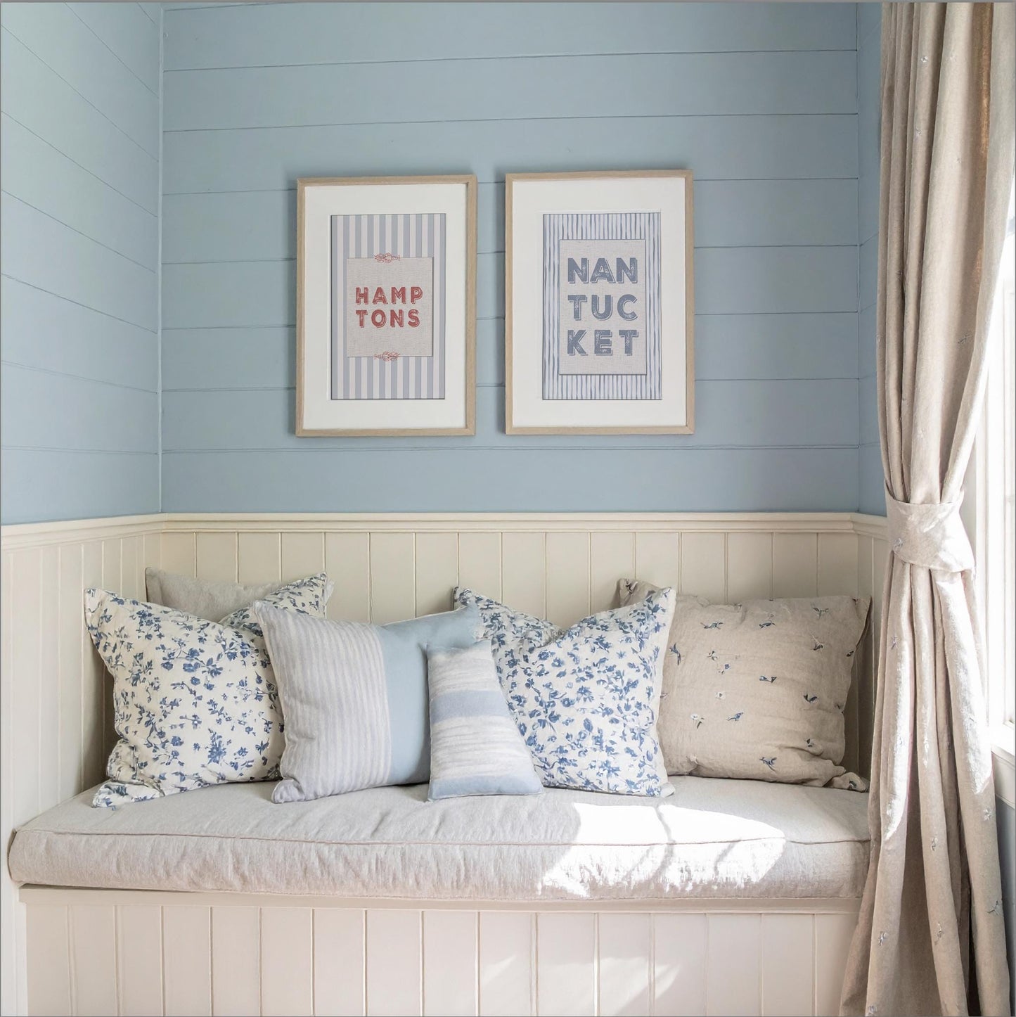 Hamptons Print Striped Coastal Wall Decor Travel Artwork Preppy Wall Art