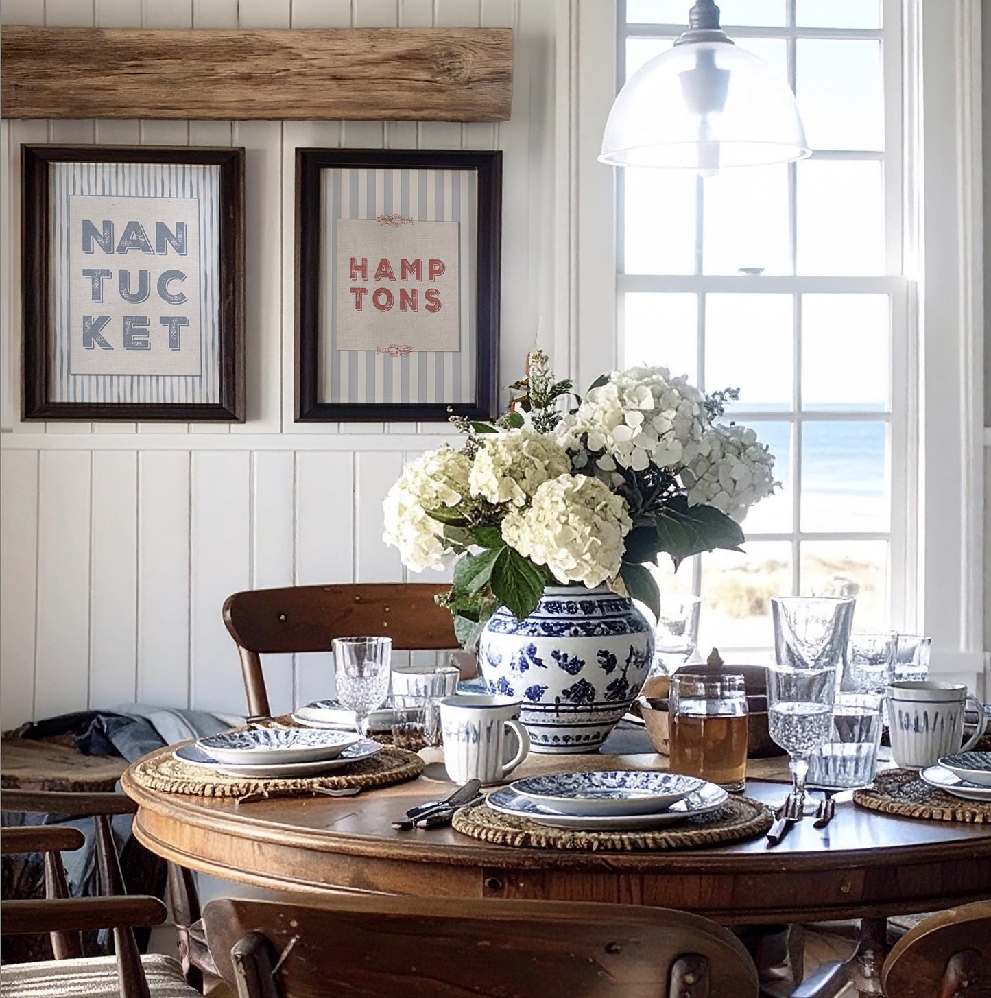 Hamptons Print Striped Coastal Wall Decor Travel Artwork Preppy Wall Art