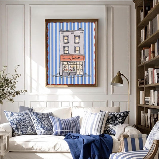 Paris Shop Illustration Print Paris Bakery Striped Design