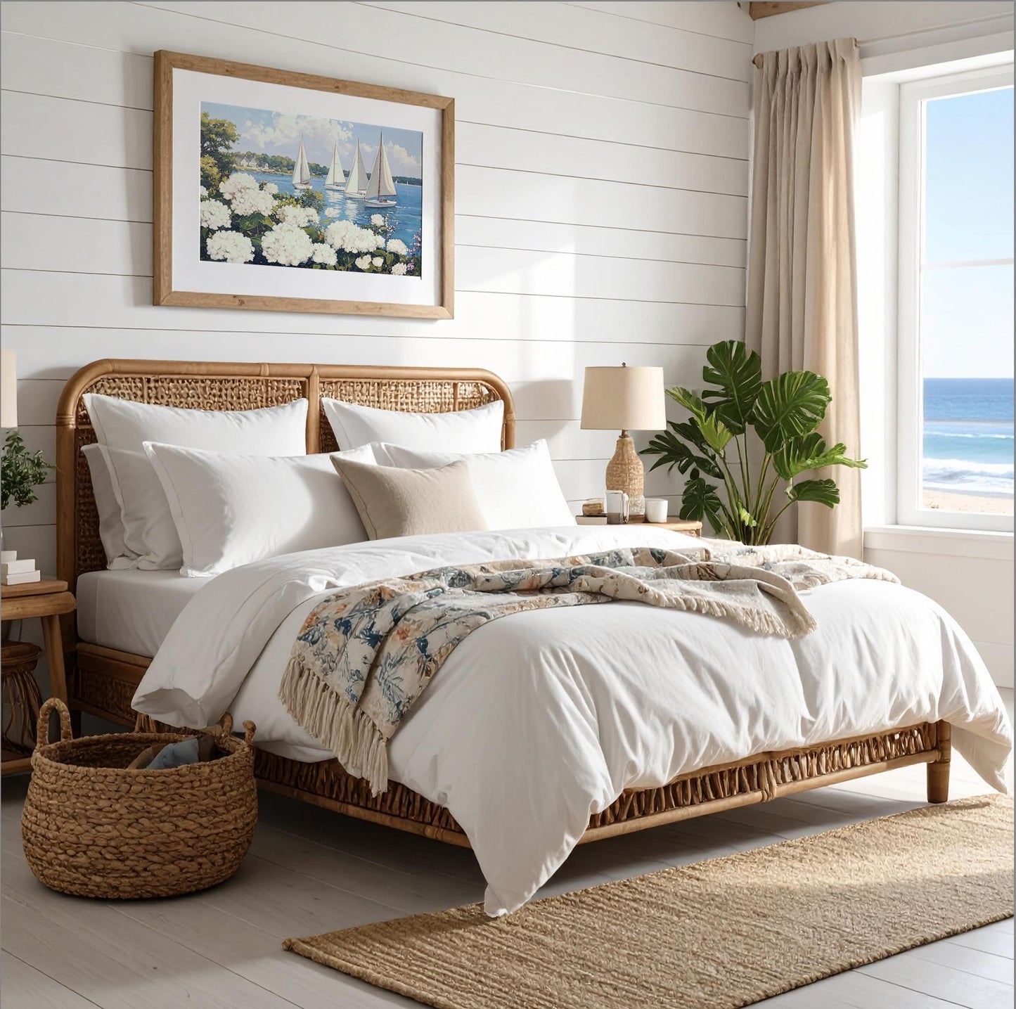 Nantucket Harbor Sailboat Art White Hydrangea Coastal Wall Art Nantucket Harbor Artwork