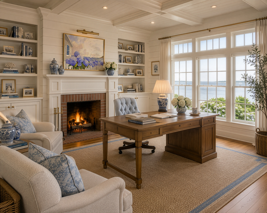 Inside Briant Point's Coastal Home Office: Timeless Blue & White Decorating Ideas Inspired by the Sea 🤍💙🌊