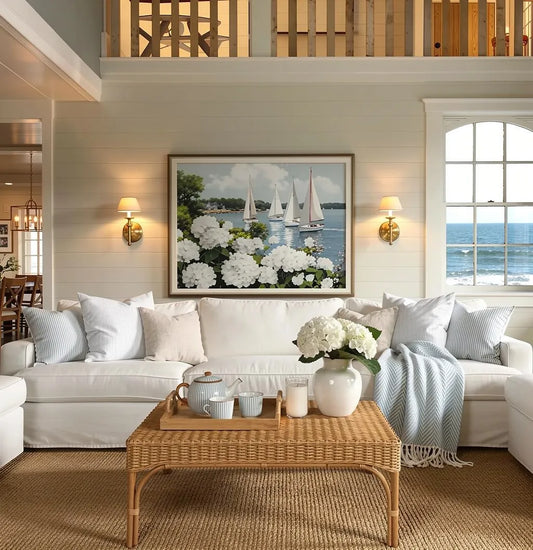 Nantucket Harbor Sailboat Art White Hydrangea Coastal Wall Art Nantucket Harbor Artwork
