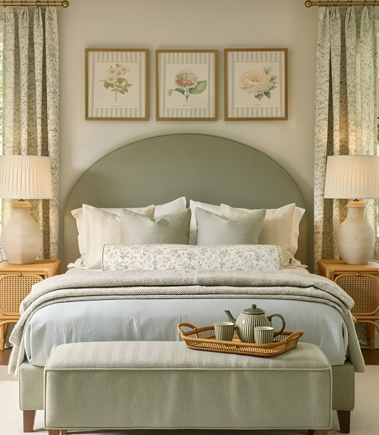 Hydrangea Watercolor Print on Striped Background