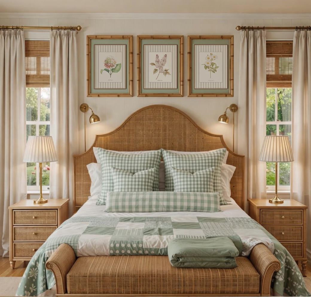 Hydrangea Watercolor Print on Striped Background