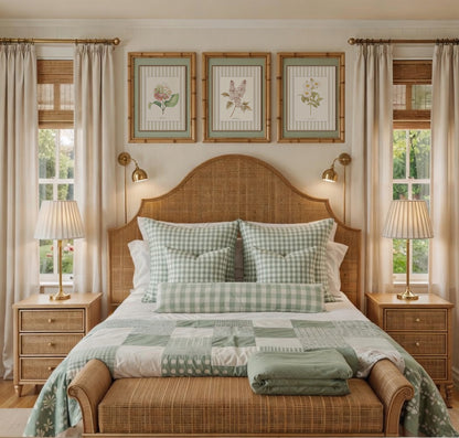 Hydrangea Watercolor Print on Striped Background