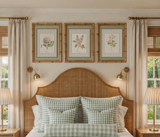 Hydrangea Watercolor Print on Striped Background