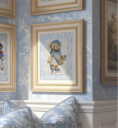 Hamptons Bear Girl Striped Print