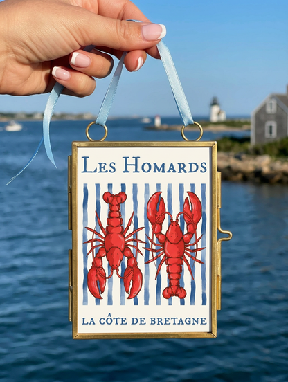 Lobster Print Coastal Artwork Mini Brass Frame Beach House Decor