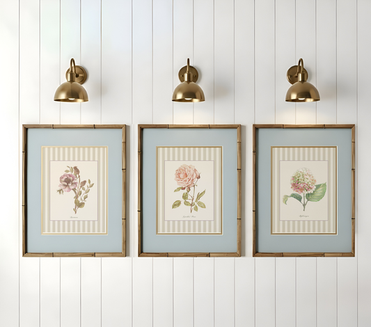 Vintage Watercolor Poster Botanical Print Floral Illustration Roses Garden Flowers Wildflower Wall Art