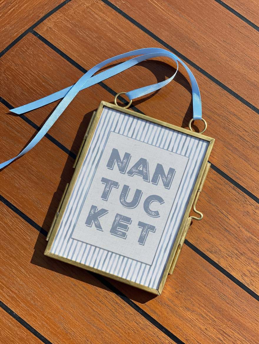 Nantucket Travel Poster Destination Art Wall Decor Mini Brass Hanging Frame