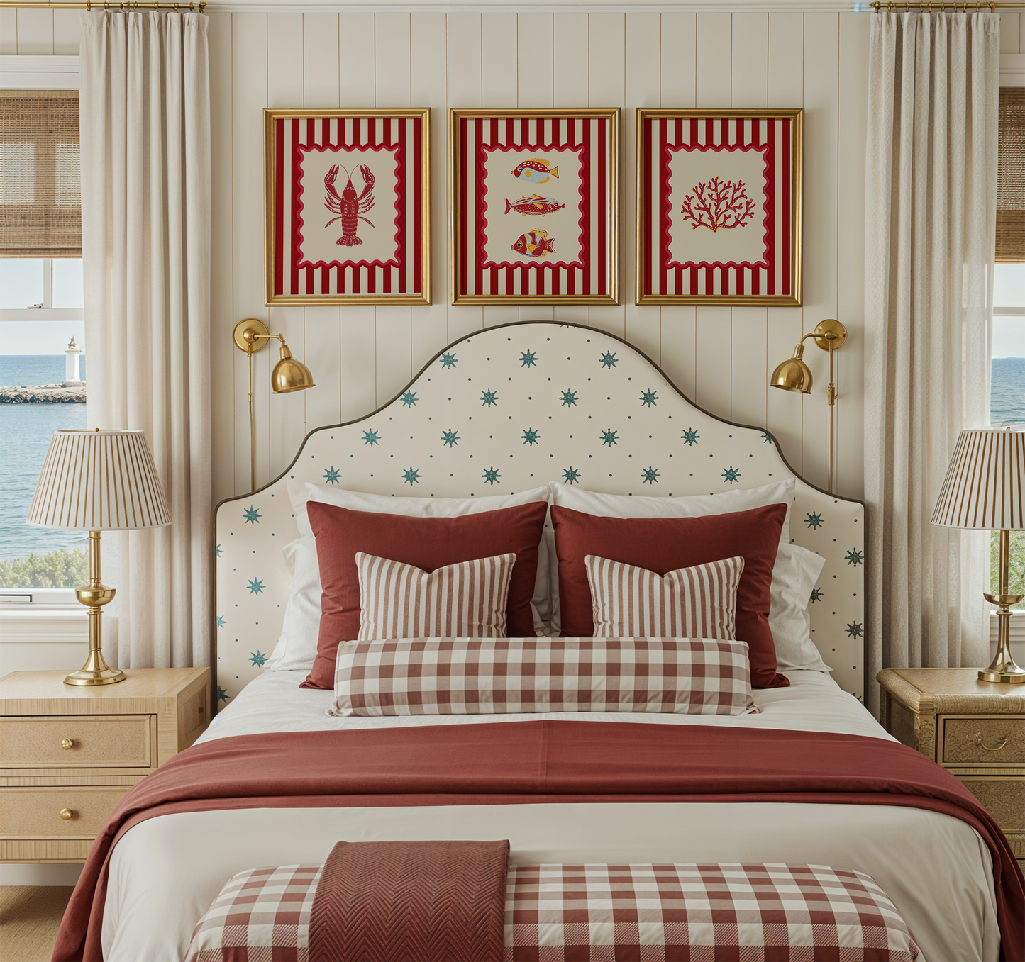 Set of 3 Gallery Prints, Lobster Sardines and Coral Illustration, Wall Art Set