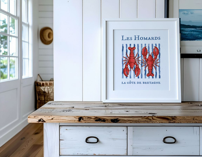 Lobster Print "Les Homards" Coastal Artwork Beach House Decor Fishermen Aesthetic