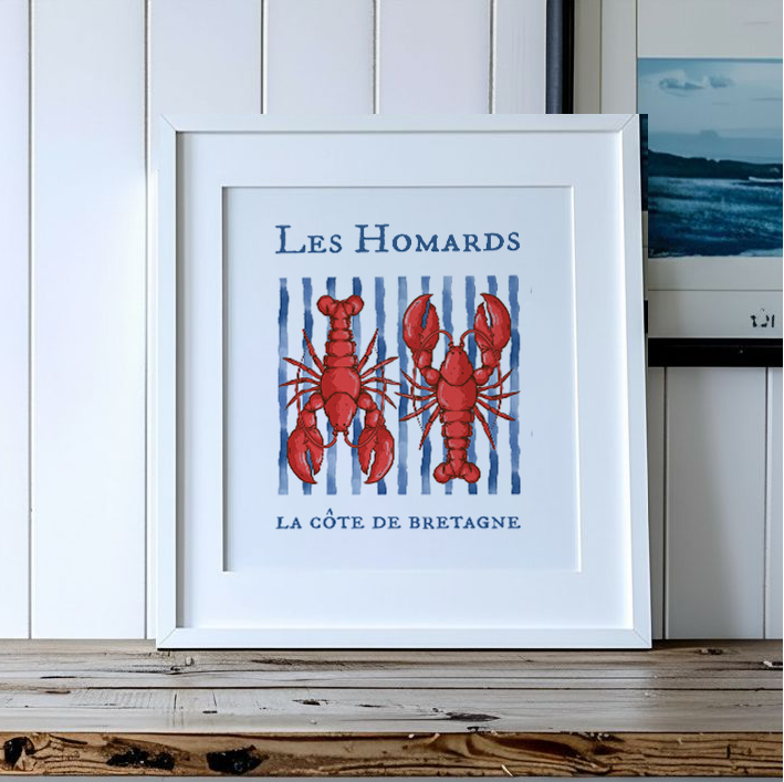 Lobster Print "Les Homards" Coastal Artwork Beach House Decor Fishermen Aesthetic