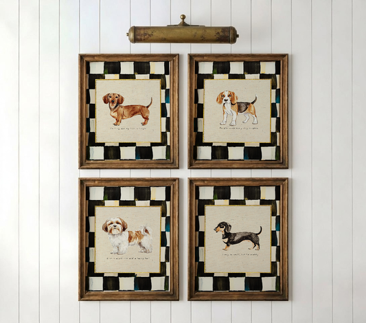 Set of 4 Puppy Gallery Wall Prints, Sausage Dog Wall Art, Beagle Artwork, Shih Tzu Illustration