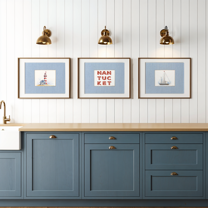 Coastal Print Set of 3 Sailboat Illustration Lighthouse Artwork Nantucket Hamptons Summer Wall Art
