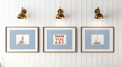Coastal Print Set of 3 Sailboat Illustration Lighthouse Artwork Nantucket Hamptons Summer Wall Art