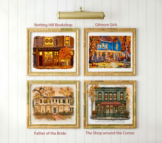 Ultimate Fall Movie Collection, Set of 4, Iconic 90s Romcom Illustrations Watercolor Artwork
