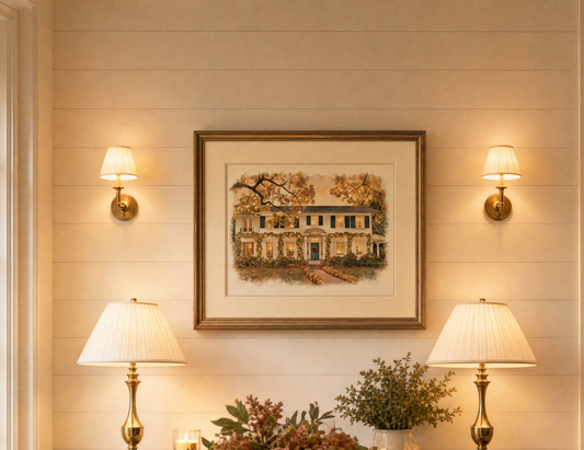 Father of the Bride Home Illustration, The Bank's Residence Movie Watercolor Artwork, Cozy Home Decor 90's Movie Home Print