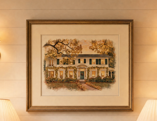 Father of the Bride Home Illustration, The Bank's Residence Movie Watercolor Artwork, Cozy Home Decor 90's Movie Home Print