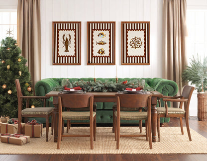 Lobster, Sardines & Coral Wall Art. Gallery Print Set of 3 - Praline