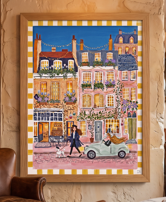 Parisian Rendezvous Print | Whimsical Paris Wall Art | French Café Art | Paris Watercolor Illustration | Parisian Home Decor | French Art Print