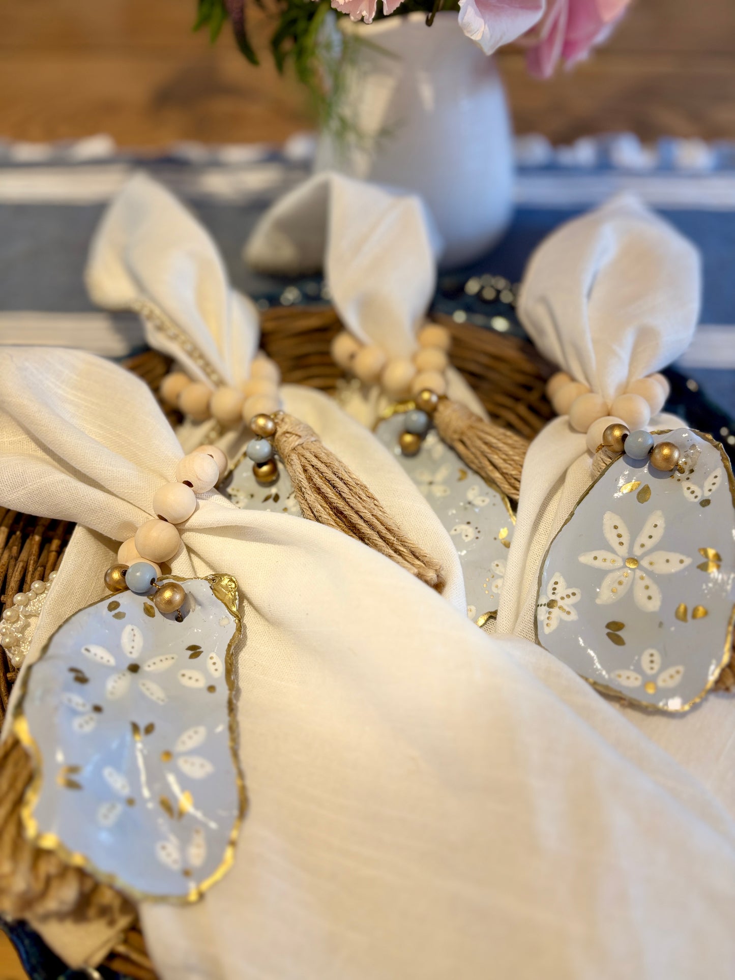 Shell Napkin Ring Set Coastal Table Decor