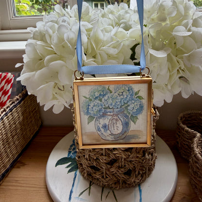 Hydrangea Ginger Jar Art Print Cape Cod Coastal Decor Mini Brass Frame New England Beach House Wall Art